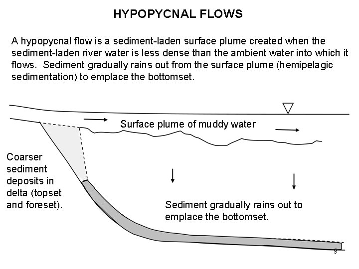 HYPOPYCNAL FLOWS A hypopycnal flow is a sediment-laden surface plume created when the sediment-laden