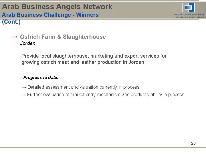 Arab Business Angels Network Arab Business Challenge - Winners (Cont. ) → Ostrich Farm