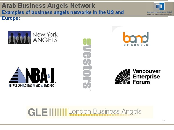 Arab Business Angels Network Examples of business angels networks in the US and Europe: