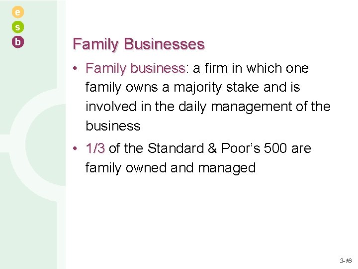 e s b Family Businesses • Family business: business a firm in which one