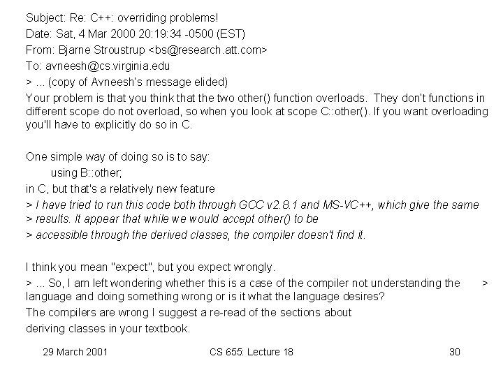 Subject: Re: C++: overriding problems! Date: Sat, 4 Mar 2000 20: 19: 34 -0500