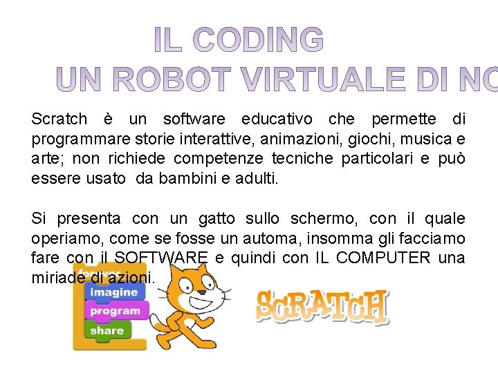 Scratch è un software educativo che permette di programmare storie interattive, animazioni, giochi, musica