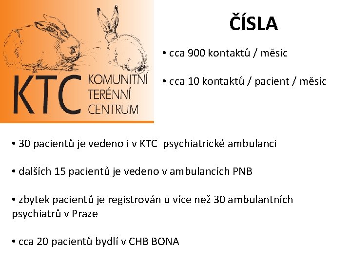 ČÍSLA • cca 900 kontaktů / měsíc • cca 10 kontaktů / pacient /