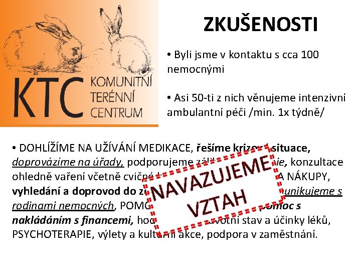 ZKUŠENOSTI • Byli jsme v kontaktu s cca 100 nemocnými • Asi 50 -ti