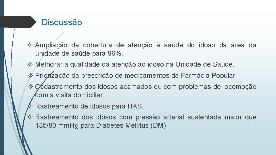 Discussão Ampliação da cobertura de atenção à saúde do idoso da área da unidade