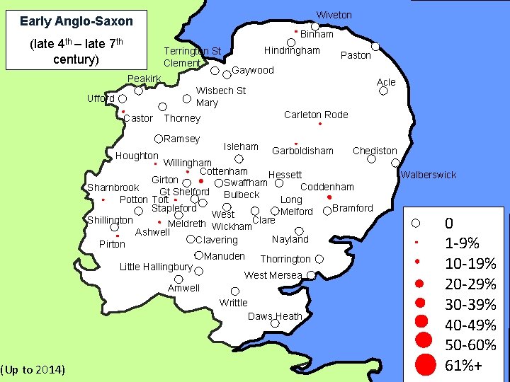 Wiveton Early Anglo-Saxon 4 th – (late century) Binham 7 th Terrington St Clement