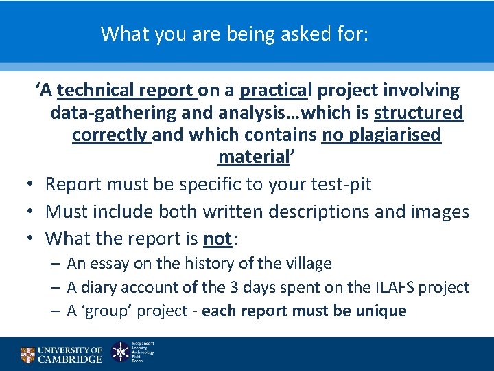 What you are being asked for: ‘A technical report on a practical project involving