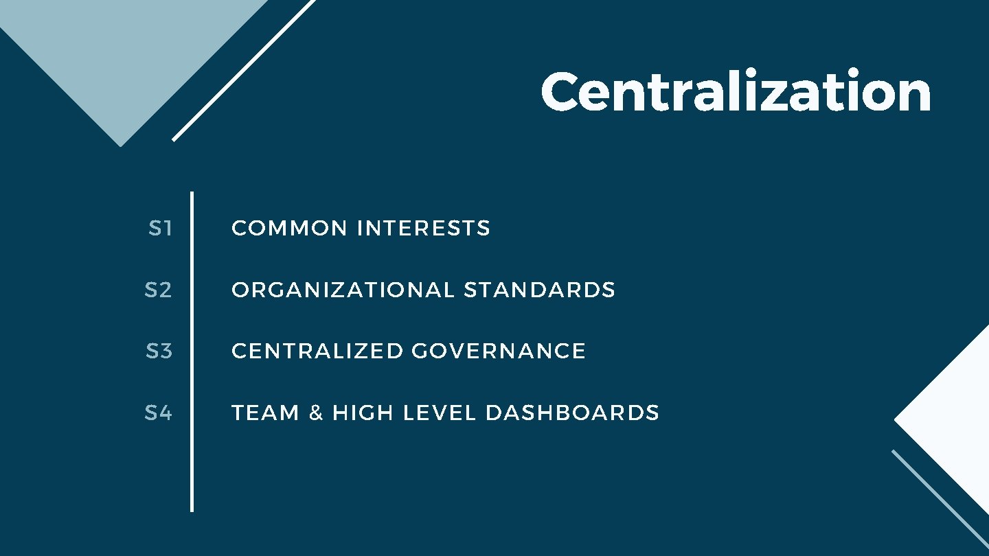 Centralization S 1 COMMON INTERESTS S 2 ORGANIZATIONAL STANDARDS S 3 CENTRALIZED GOVERNANCE S