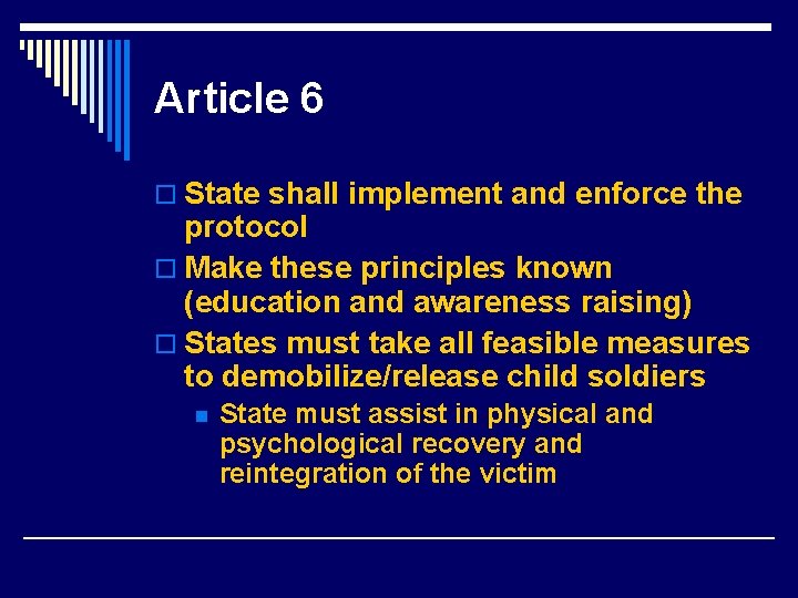 Article 6 o State shall implement and enforce the protocol o Make these principles