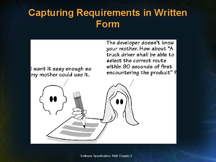 Capturing Requirements in Written Form Software Specification: R&R Chapter 2 Capturing Requirements in Written Form Software Specification: R&R Chapter 2
