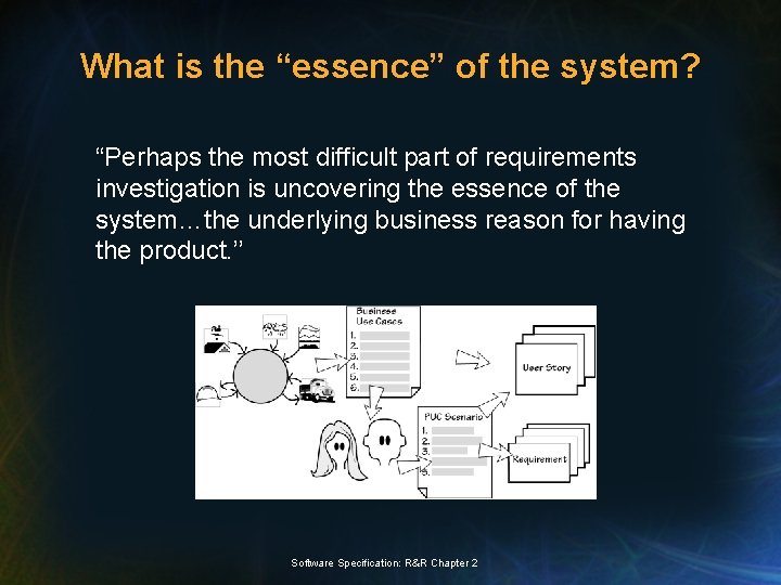 What is the “essence” of the system? “Perhaps the most difficult part of requirements