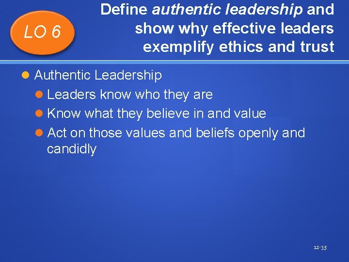 LO 6 Define authentic leadership and show why effective leaders exemplify ethics and trust