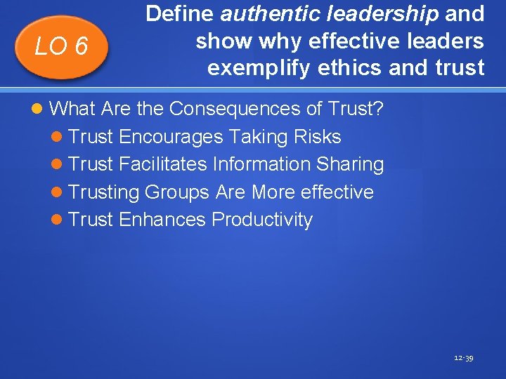 LO 6 Define authentic leadership and show why effective leaders exemplify ethics and trust