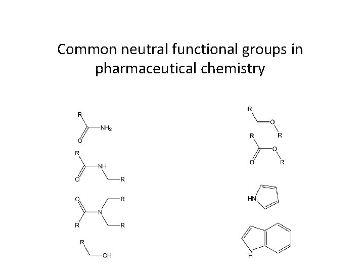 Common neutral functional groups in pharmaceutical chemistry Common neutral functional groups in pharmaceutical chemistry