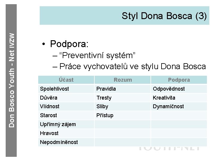 Don Bosco Youth - Net IVZW Styl Dona Bosca (3) • Podpora: – “Preventivní