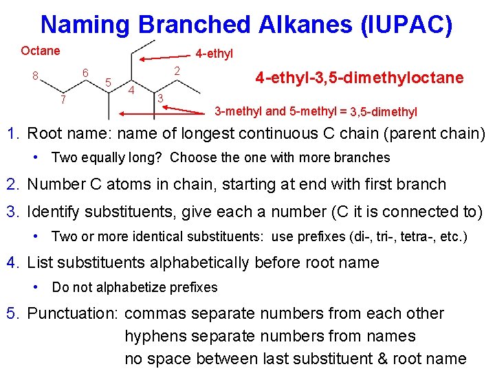 Naming Branched Alkanes (IUPAC) Octane 4 -ethyl 6 8 7 5 2 4 4