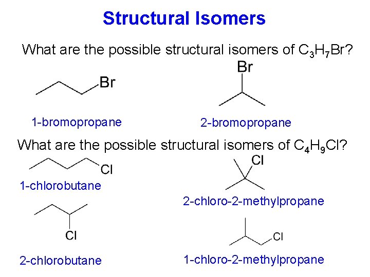 Structural Isomers What are the possible structural isomers of C 3 H 7 Br?