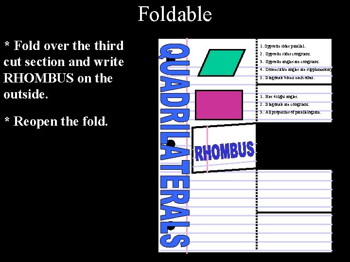 Foldable * Fold over the third cut section and write RHOMBUS on the outside.