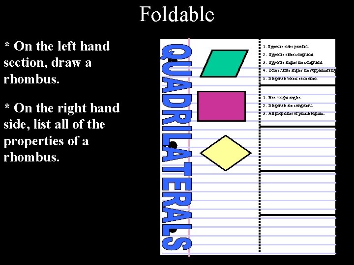 Foldable * On the left hand section, draw a rhombus. * On the right