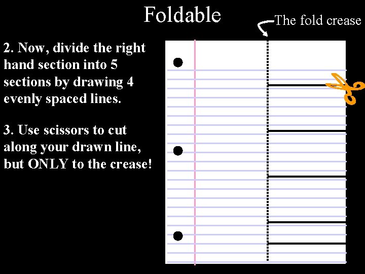 Foldable 2. Now, divide the right hand section into 5 sections by drawing 4