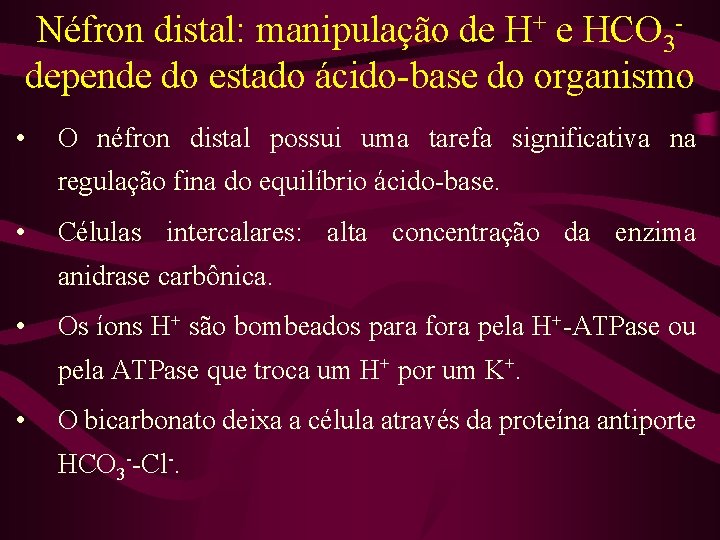 Néfron distal: manipulação de H+ e HCO 3 depende do estado ácido-base do organismo