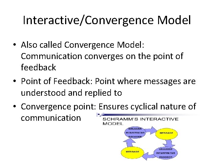 Interactive/Convergence Model • Also called Convergence Model: Communication converges on the point of feedback
