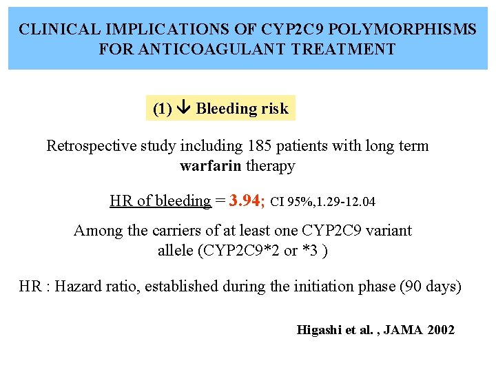 CLINICAL IMPLICATIONS OF CYP 2 C 9 POLYMORPHISMS FOR ANTICOAGULANT TREATMENT (1) Bleeding risk