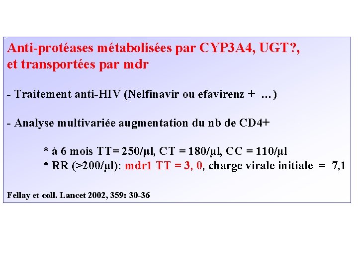 Anti-protéases métabolisées par CYP 3 A 4, UGT? , et transportées par mdr -