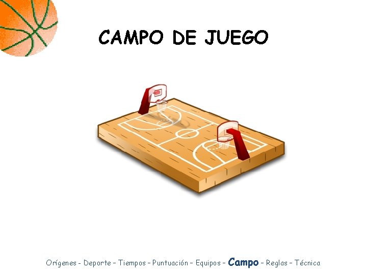 CAMPO DE JUEGO Orígenes - Deporte – Tiempos – Puntuación – Equipos – Campo