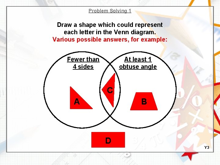 Problem Solving 1 Draw a shape which could represent each letter in the Venn