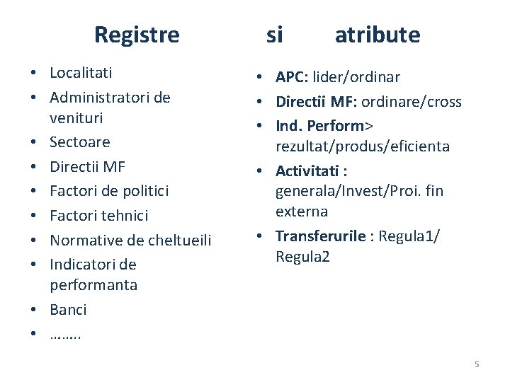 Registre • Localitati • Administratori de venituri • Sectoare • Directii MF • Factori