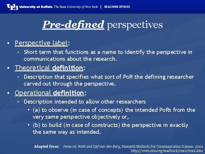 Pre-defined perspectives • Perspective label: • Short term that functions as a name to