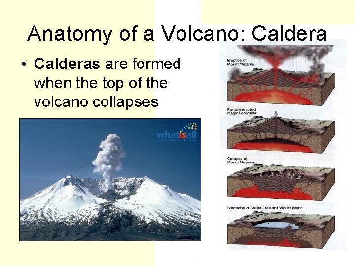 Anatomy of a Volcano: Caldera • Calderas are formed when the top of the