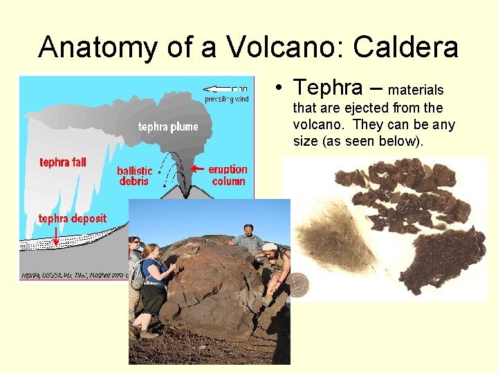 Anatomy of a Volcano: Caldera • Tephra – materials that are ejected from the