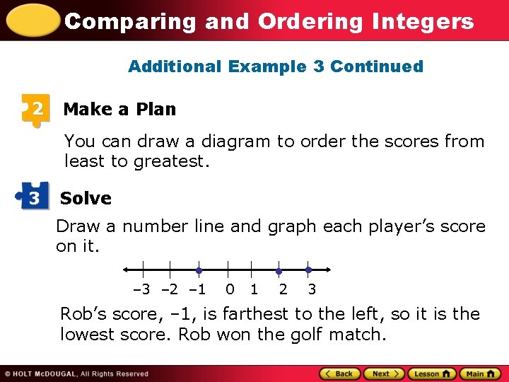 Comparing and Ordering Integers Additional Example 3 Continued 2 Make a Plan You can