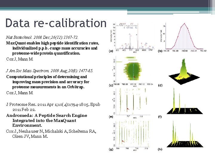 Data re-calibration Nat Biotechnol. 2008 Dec; 26(12): 1367 -72. Max. Quant enables high peptide