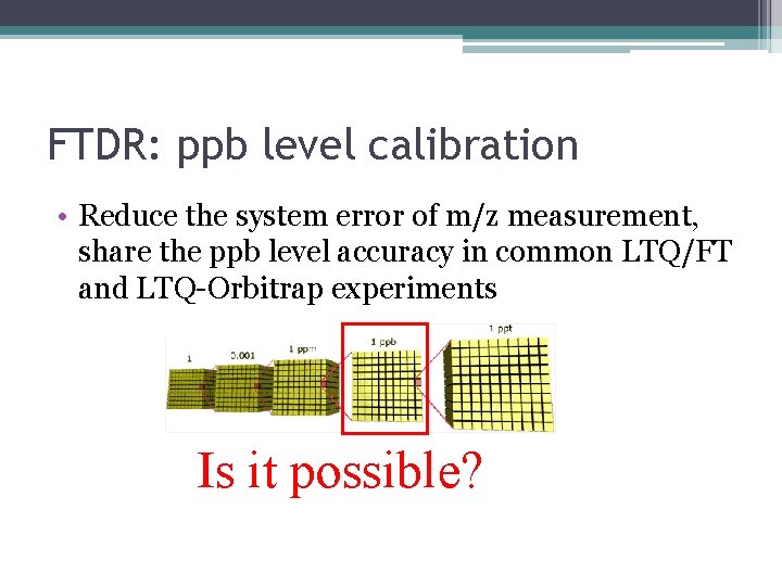 FTDR: ppb level calibration • Reduce the system error of m/z measurement, share the