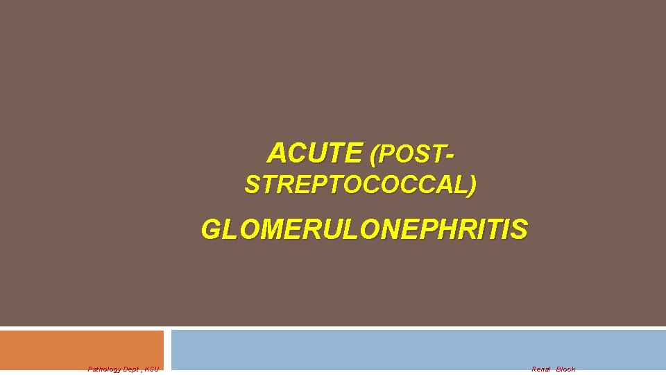 ACUTE (POSTSTREPTOCOCCAL) GLOMERULONEPHRITIS Pathology Dept , KSU Renal Block 