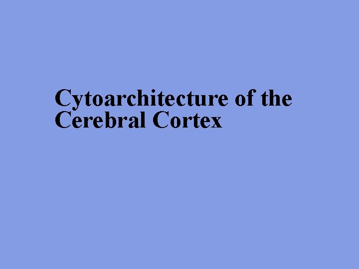 Cytoarchitecture of the Cerebral Cortex 