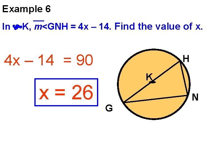 Example 6 In K, m<GNH = 4 x – 14. Find the value of