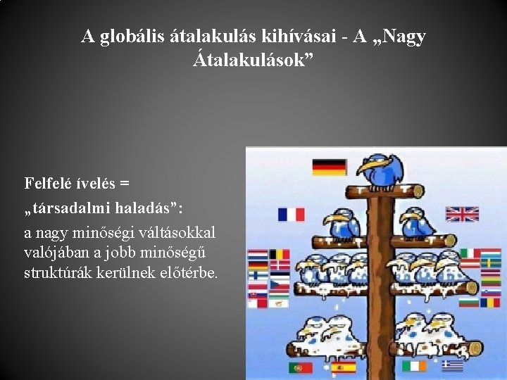 A globális átalakulás kihívásai - A „Nagy Átalakulások” Felfelé ívelés = „társadalmi haladás”: a