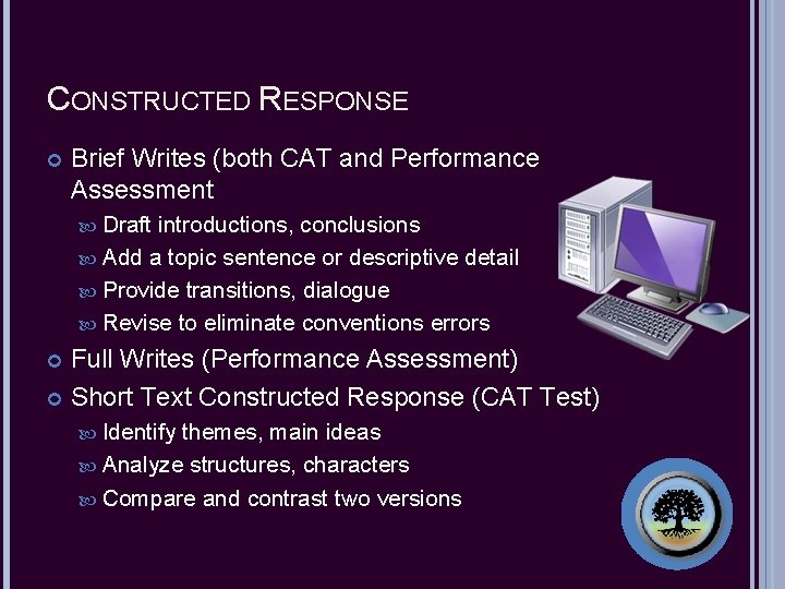 CONSTRUCTED RESPONSE Brief Writes (both CAT and Performance Assessment Draft introductions, conclusions Add a