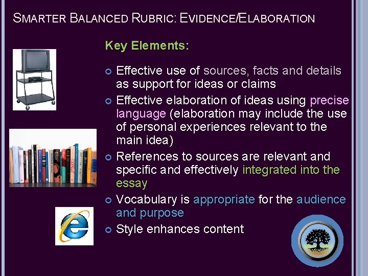 SMARTER BALANCED RUBRIC: EVIDENCE/ELABORATION Key Elements: Effective use of sources, facts and details as