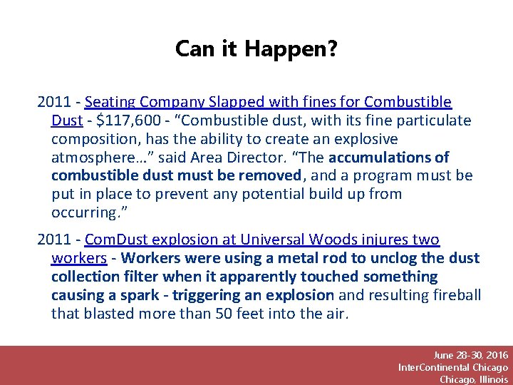 Can it Happen? 2011 - Seating Company Slapped with fines for Combustible Dust -