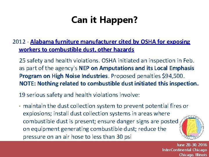 Can it Happen? 2012 - Alabama furniture manufacturer cited by OSHA for exposing workers