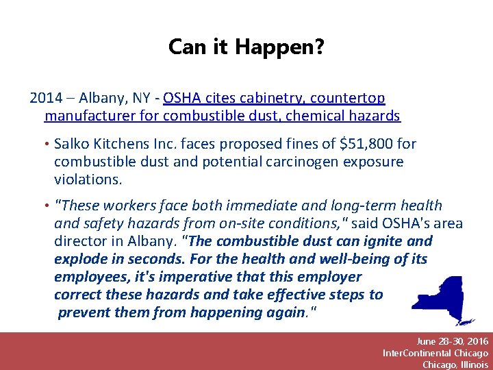 Can it Happen? 2014 – Albany, NY - OSHA cites cabinetry, countertop manufacturer for