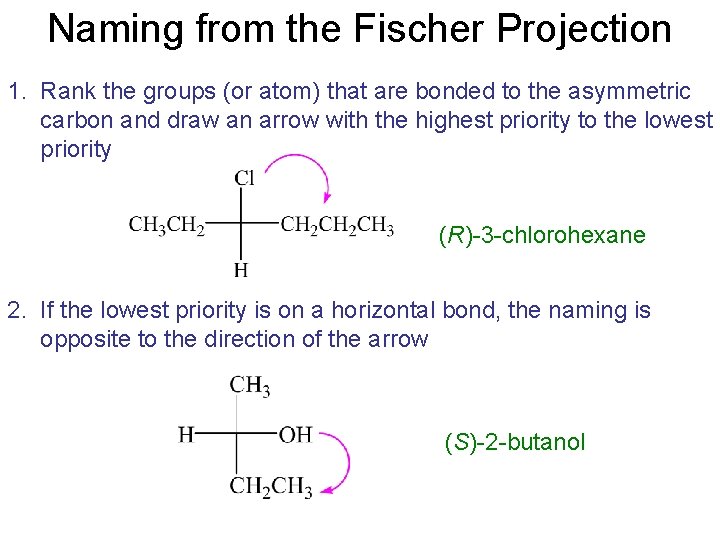 Naming from the Fischer Projection 1. Rank the groups (or atom) that are bonded
