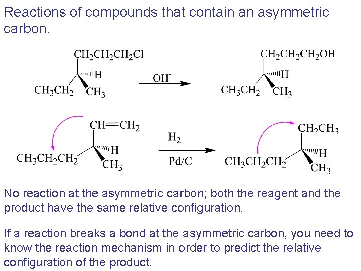 Reactions of compounds that contain an asymmetric carbon. No reaction at the asymmetric carbon;