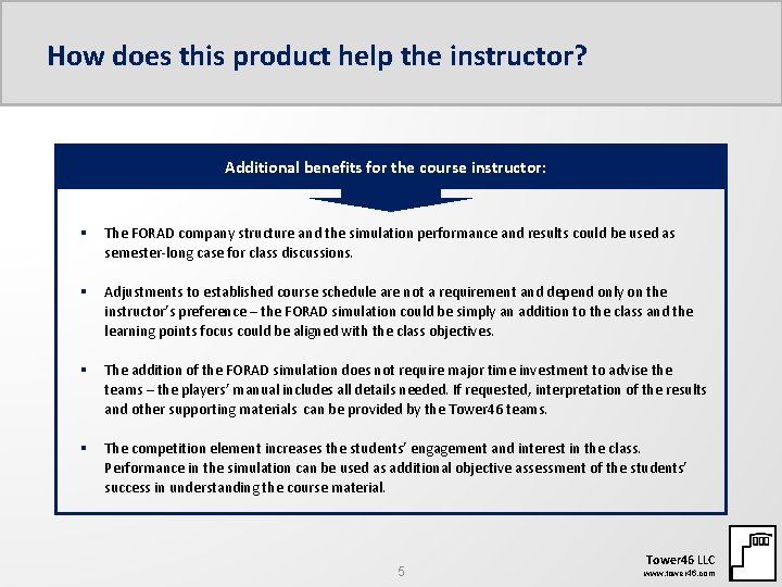 How does this product help the instructor? Additional benefits for the course instructor: §