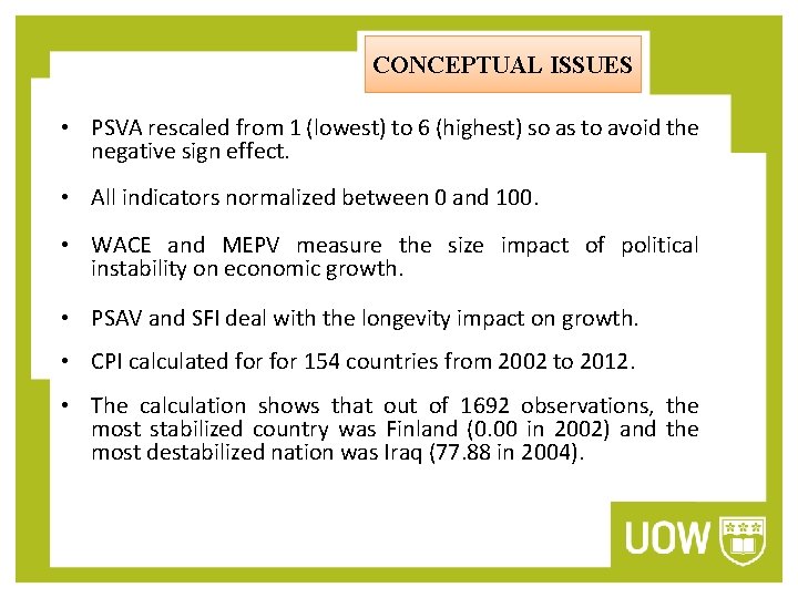 CONCEPTUAL ISSUES • PSVA rescaled from 1 (lowest) to 6 (highest) so as to